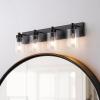 JONATHAN Y 36″ Brass Gold/Clear 5-Light Modern LED Vanity Light for Bathroom Mirror, Mid-Century Wall Sconce with Clear Seeded Glass Shades, Contemporary Iron Fixture, LED Bulbs (JYL7620D)(Black/Clear)