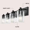 JONATHAN Y 36″ Brass Gold/Clear 5-Light Modern LED Vanity Light for Bathroom Mirror, Mid-Century Wall Sconce with Clear Seeded Glass Shades, Contemporary Iron Fixture, LED Bulbs (JYL7620D)(Black/Clear)