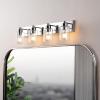 JONATHAN Y 36″ Brass Gold/Clear 5-Light Modern LED Vanity Light for Bathroom Mirror, Mid-Century Wall Sconce with Clear Seeded Glass Shades, Contemporary Iron Fixture, LED Bulbs (JYL7620D)(Chrome/Clear)