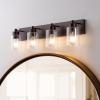JONATHAN Y 36″ Brass Gold/Clear 5-Light Modern LED Vanity Light for Bathroom Mirror, Mid-Century Wall Sconce with Clear Seeded Glass Shades, Contemporary Iron Fixture, LED Bulbs (JYL7620D)(Oil Rubbed Bronze/Clear)