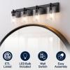 JONATHAN Y 36″ Brass Gold/Clear 5-Light Modern LED Vanity Light for Bathroom Mirror, Mid-Century Wall Sconce with Clear Seeded Glass Shades, Contemporary Iron Fixture, LED Bulbs (JYL7620D)(Black/Clear)
