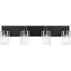 JONATHAN Y 36″ Brass Gold/Clear 5-Light Modern LED Vanity Light for Bathroom Mirror, Mid-Century Wall Sconce with Clear Seeded Glass Shades, Contemporary Iron Fixture, LED Bulbs (JYL7620D)(Black/Clear)