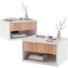JONATHAN Y Elise 15.71″ Classic Contemporary Floating Wall Mounted Nightstand with Soft-Close Tambour Drawer and Cable Hole, White/Light Oak (Set of 2) (NST2001B-SET2)