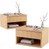 JONATHAN Y Ettore 15.71″ Mid-Century Modern Floating Wall Mounted Nightstand with Soft-Close Drawer and Cable Hole, Light Oak (Set of 2) (NST2002C-SET2)