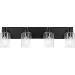 JONATHAN Y 36″ Brass Gold/Clear 5-Light Modern LED Vanity Light for Bathroom Mirror, Mid-Century Wall Sconce with Clear Seeded Glass Shades, Contemporary Iron Fixture, LED Bulbs (JYL7620D)(Black/Clear)