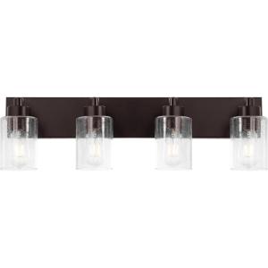 JONATHAN Y 36″ Brass Gold/Clear 5-Light Modern LED Vanity Light for Bathroom Mirror, Mid-Century Wall Sconce with Clear Seeded Glass Shades, Contemporary Iron Fixture, LED Bulbs (JYL7620D)(Oil Rubbed Bronze/Clear)