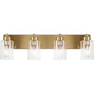 JONATHAN Y 36″ Brass Gold/Clear 5-Light Modern LED Vanity Light for Bathroom Mirror, Mid-Century Wall Sconce with Clear Seeded Glass Shades, Contemporary Iron Fixture, LED Bulbs (JYL7620D)(Brass Gold/Clear)