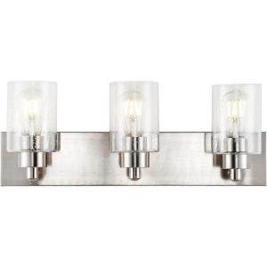 JONATHAN Y 36″ Brass Gold/Clear 5-Light Modern LED Vanity Light for Bathroom Mirror, Mid-Century Wall Sconce with Clear Seeded Glass Shades, Contemporary Iron Fixture, LED Bulbs (JYL7620D)(Nickel/Clear)