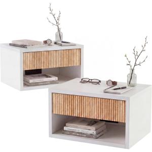 JONATHAN Y Elise 15.71″ Classic Contemporary Floating Wall Mounted Nightstand with Soft-Close Tambour Drawer and Cable Hole, White/Light Oak (Set of 2) (NST2001B-SET2)