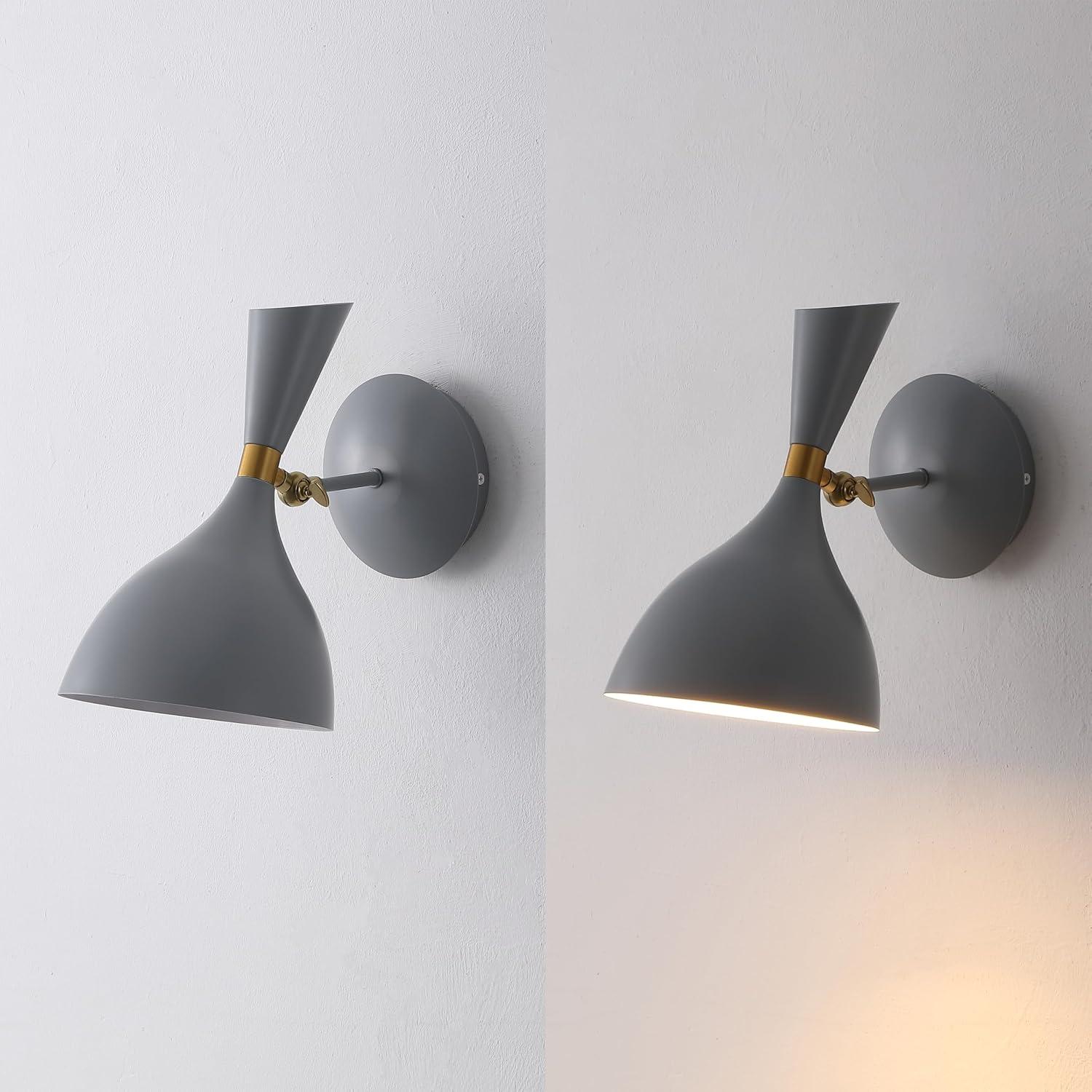 image:imageJONATHAN Y 1125 NavyBrass Gold Modern LED Wall Sconce Retro Iron Lamp for Bedroom Bathroom Hallway Adjustable MidCentury Fixture with Black Iron Shade LED JYL9066CGrayBrass Gold