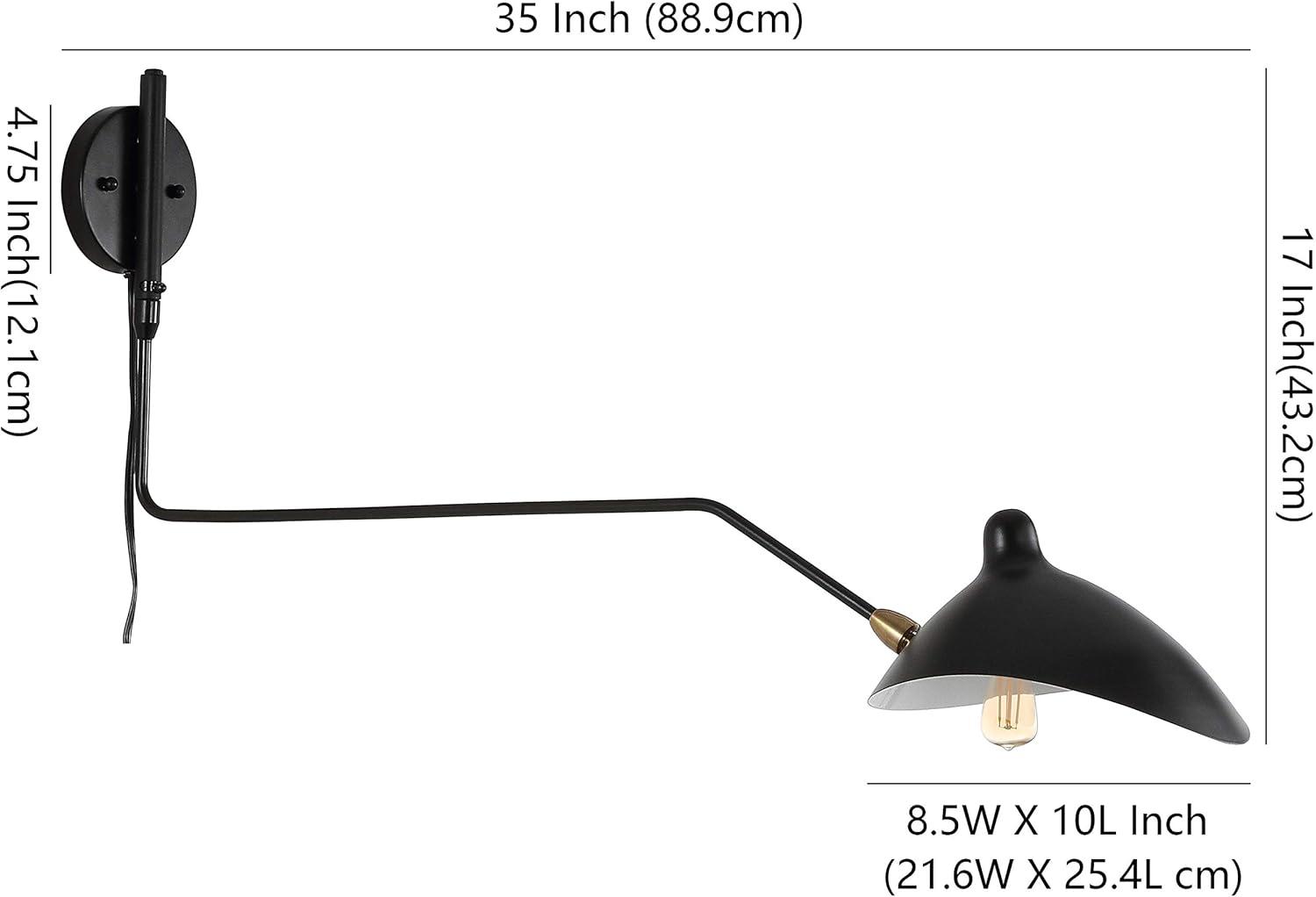 image:imageJONATHAN Y 35 WhiteBrass Gold Retro Swing Arm LED Wall Sconce MidCentury Modern Iron Plugin Light for Bedroom Living Room Adjustable Metal Bowl Shade JYL9067ABlack