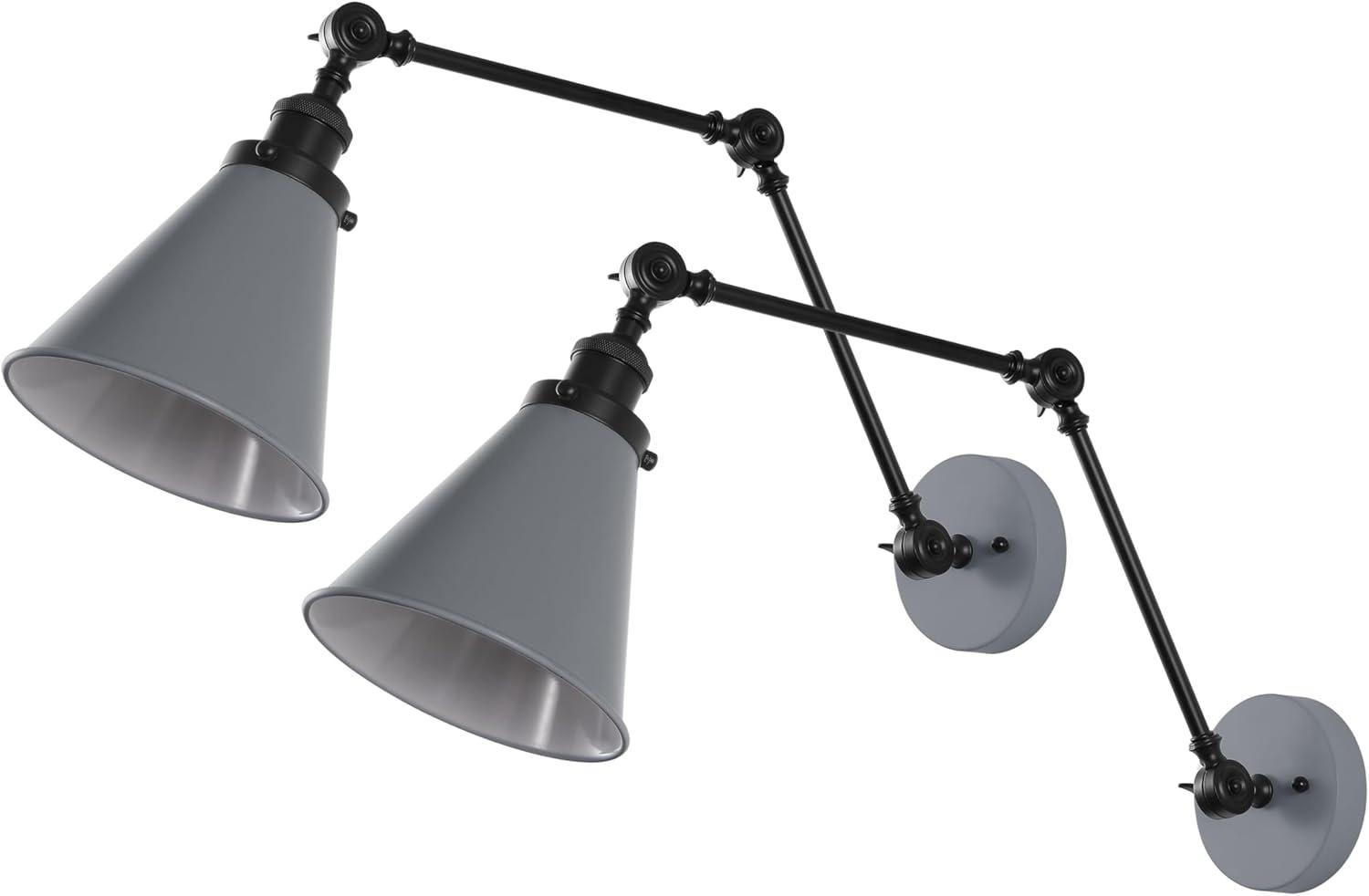 image:imageJONATHAN Y 7 GrayBlack Classic Industrial Metal Adjustable Arm LED Wall Sconce for Bedside Reading Farmhouse Swing Arm Wall Lamp with Metal Shade Hardwired JYL7462HSET2GrayBlack