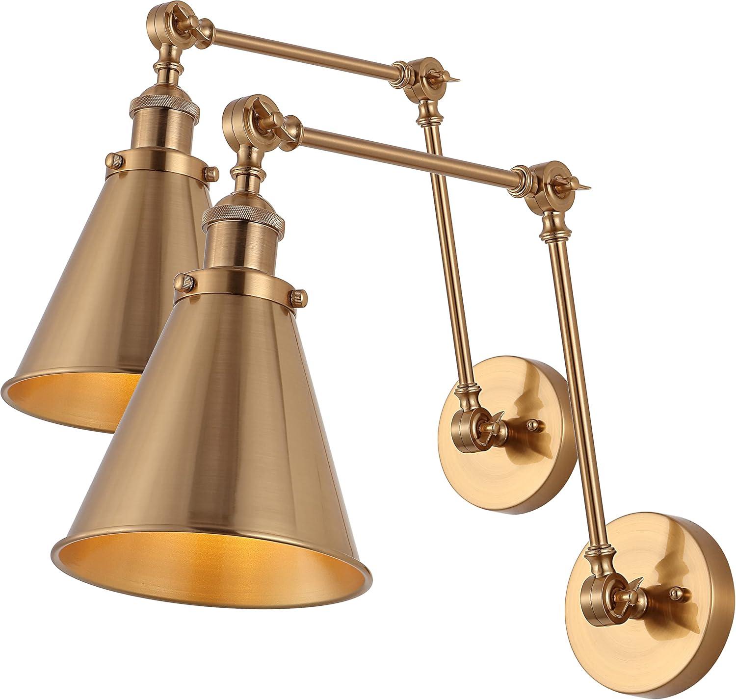 image:imageJONATHAN Y 7 GrayBlack Classic Industrial Metal Adjustable Arm LED Wall Sconce for Bedside Reading Farmhouse Swing Arm Wall Lamp with Metal Shade Hardwired JYL7462HSET2Brass Gold