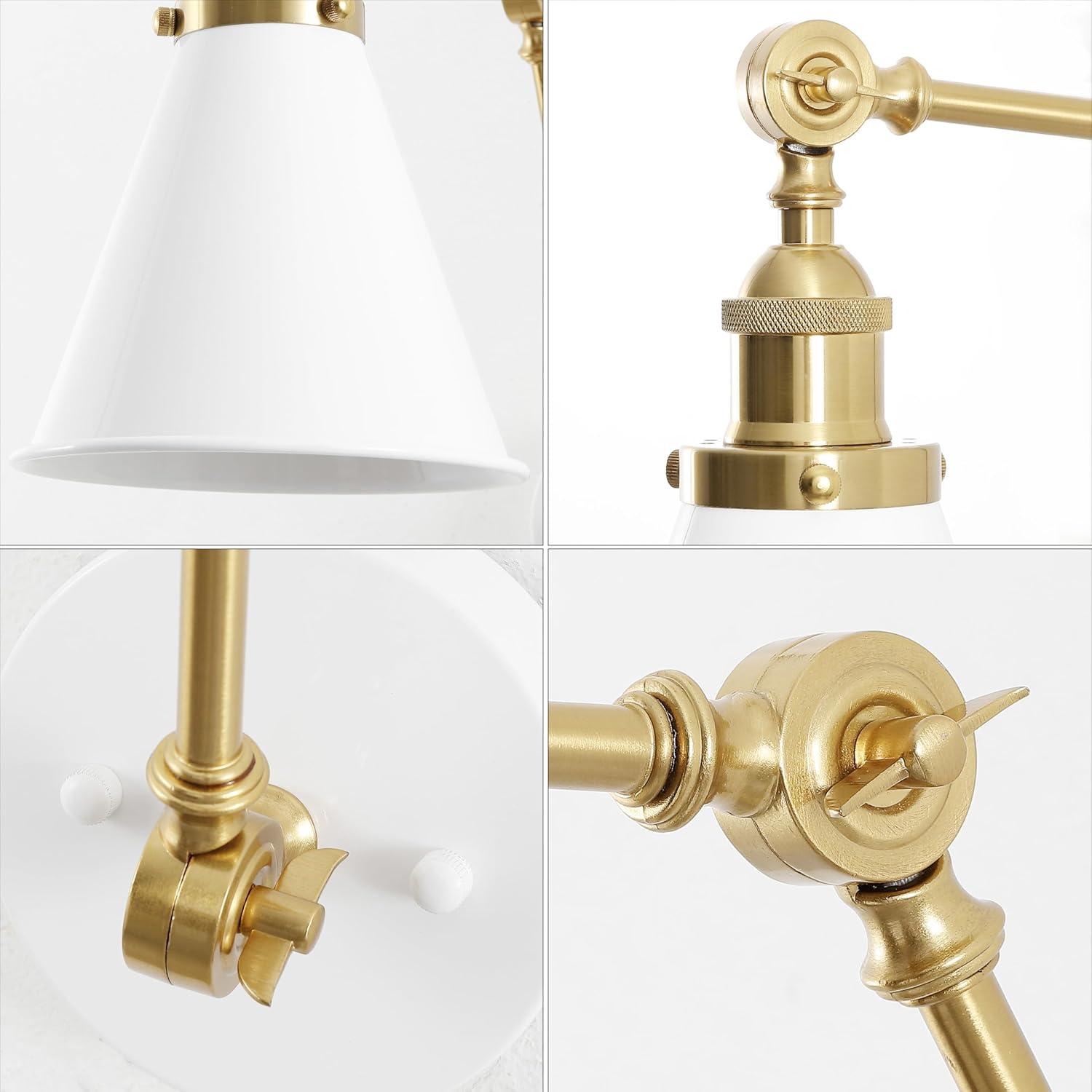 image:imageJONATHAN Y 7 GrayBlack Classic Industrial Metal Adjustable Arm LED Wall Sconce for Bedside Reading Farmhouse Swing Arm Wall Lamp with Metal Shade Hardwired JYL7462HSET2WhiteBrass Gold
