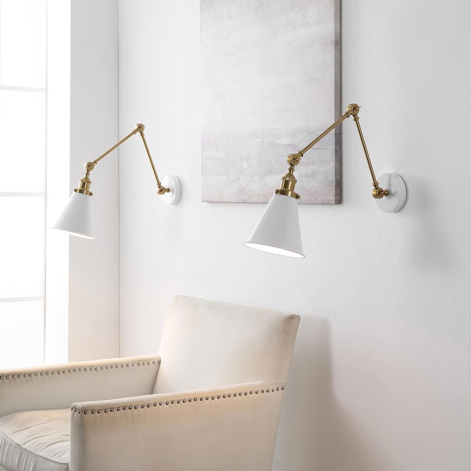 image:imageJONATHAN Y 7 GrayBlack Classic Industrial Metal Adjustable Arm LED Wall Sconce for Bedside Reading Farmhouse Swing Arm Wall Lamp with Metal Shade Hardwired JYL7462HSET2WhiteBrass Gold