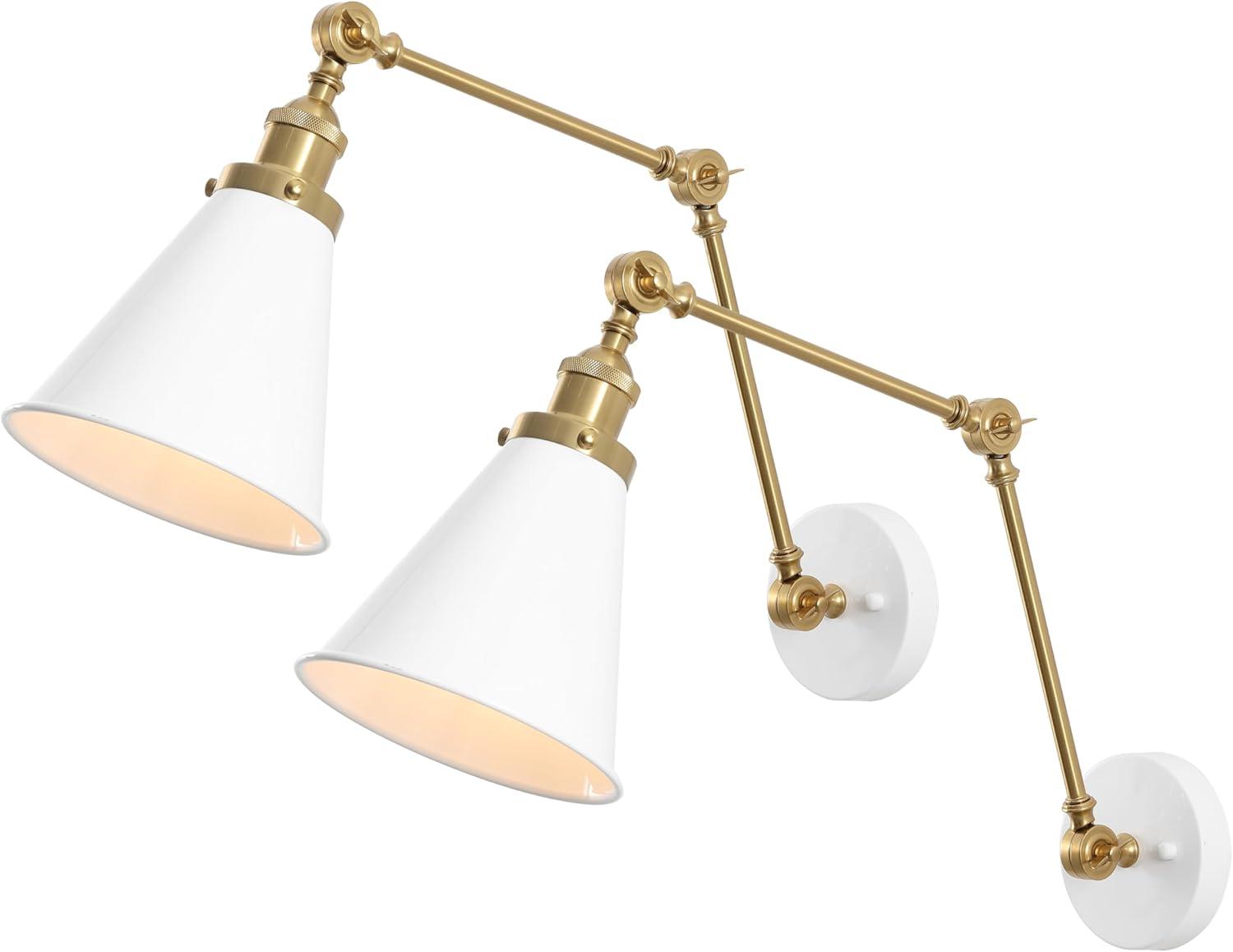 image:imageJONATHAN Y 7 GrayBlack Classic Industrial Metal Adjustable Arm LED Wall Sconce for Bedside Reading Farmhouse Swing Arm Wall Lamp with Metal Shade Hardwired JYL7462HSET2WhiteBrass Gold