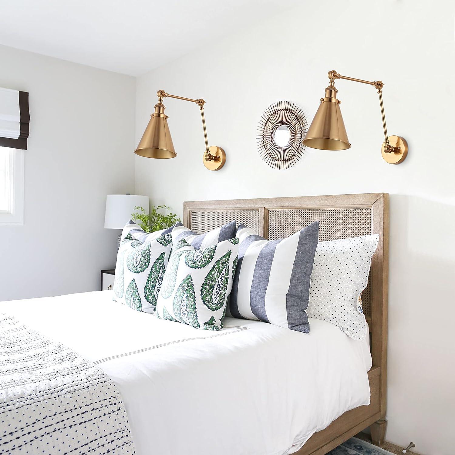 image:imageJONATHAN Y 7 GrayBlack Classic Industrial Metal Adjustable Arm LED Wall Sconce for Bedside Reading Farmhouse Swing Arm Wall Lamp with Metal Shade Hardwired JYL7462HSET2Brass Gold