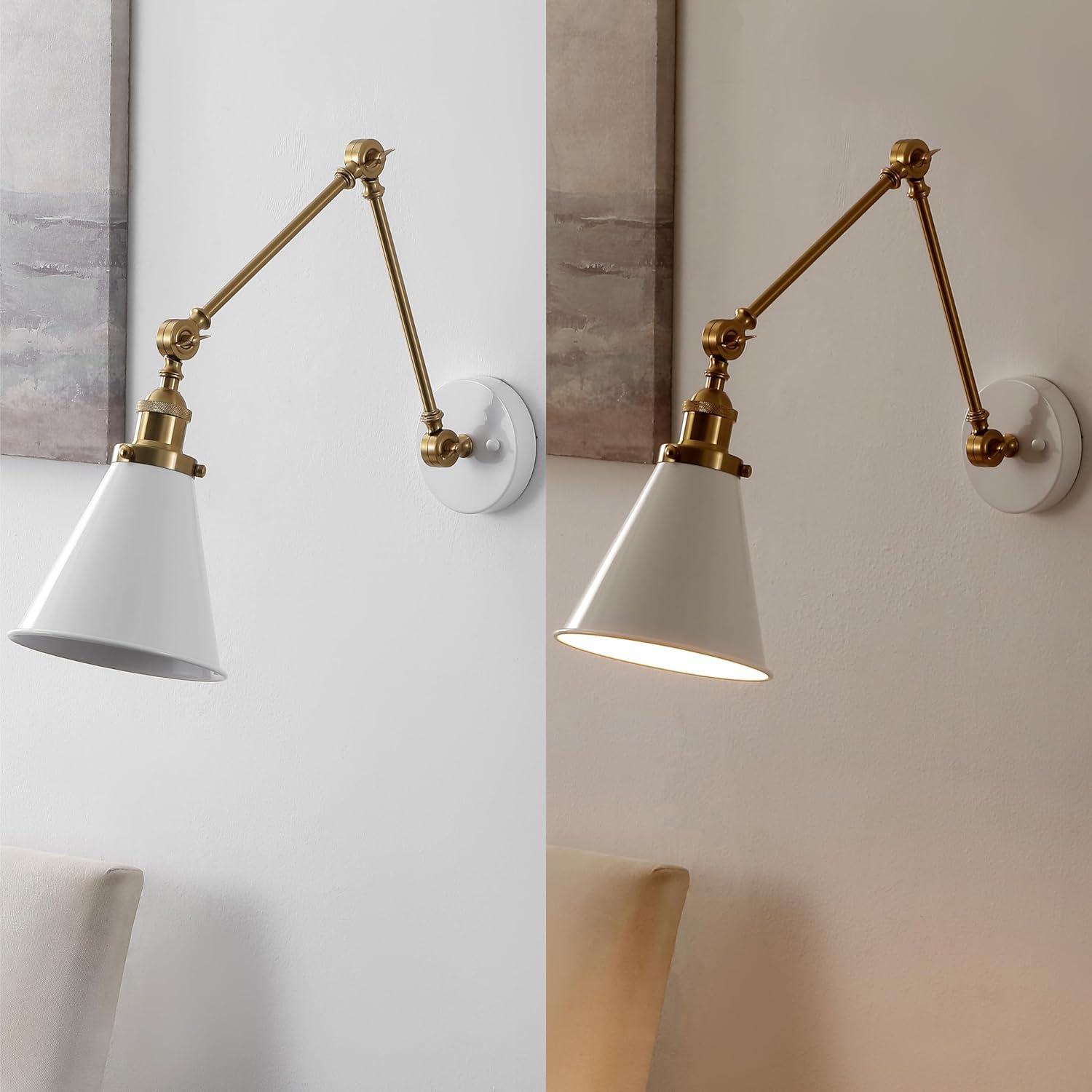 image:imageJONATHAN Y 7 GrayBlack Classic Industrial Metal Adjustable Arm LED Wall Sconce for Bedside Reading Farmhouse Swing Arm Wall Lamp with Metal Shade Hardwired JYL7462HSET2WhiteBrass Gold