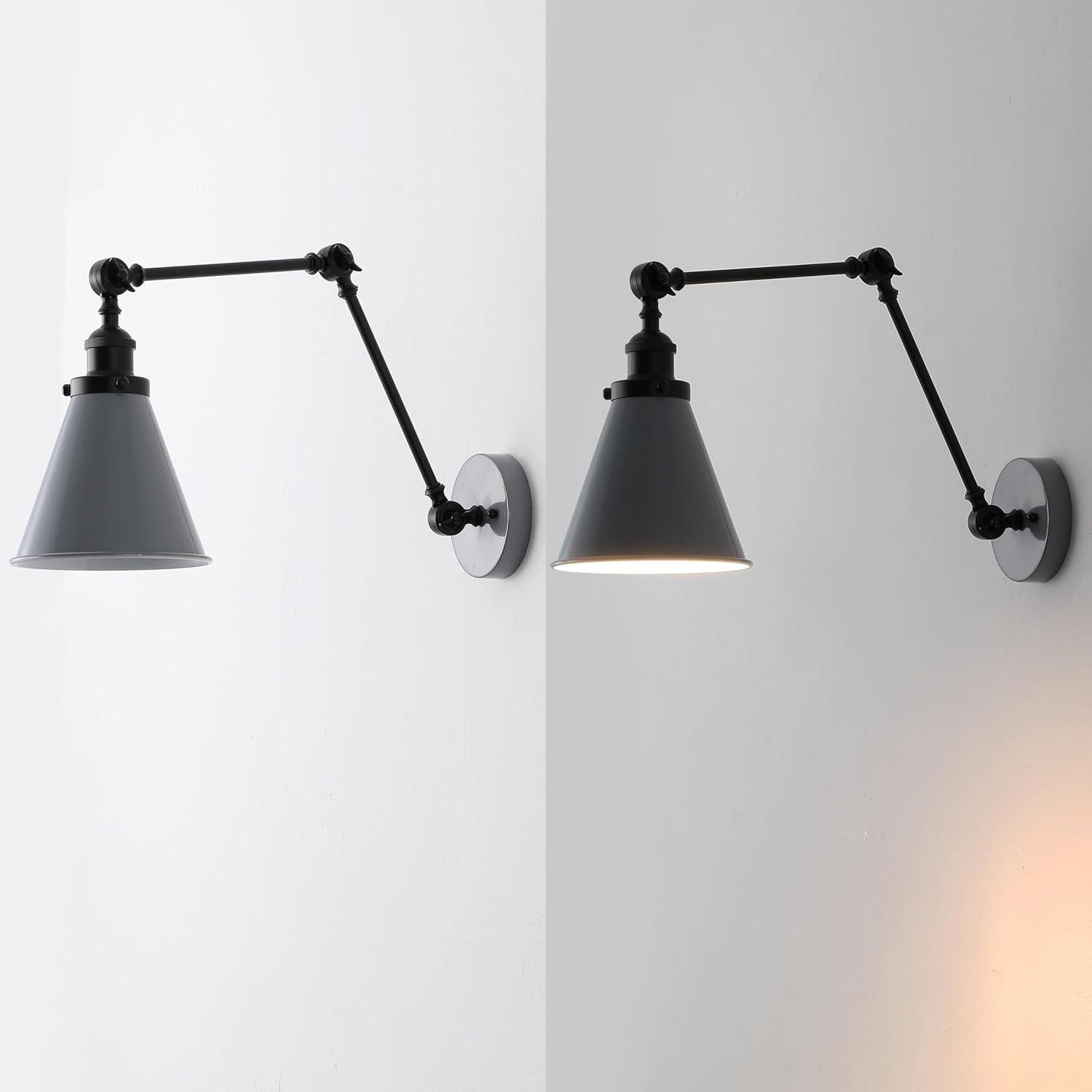 image:imageJONATHAN Y 7 GrayBlack Classic Industrial Metal Adjustable Arm LED Wall Sconce for Bedside Reading Farmhouse Swing Arm Wall Lamp with Metal Shade Hardwired JYL7462HSET2GrayBlack