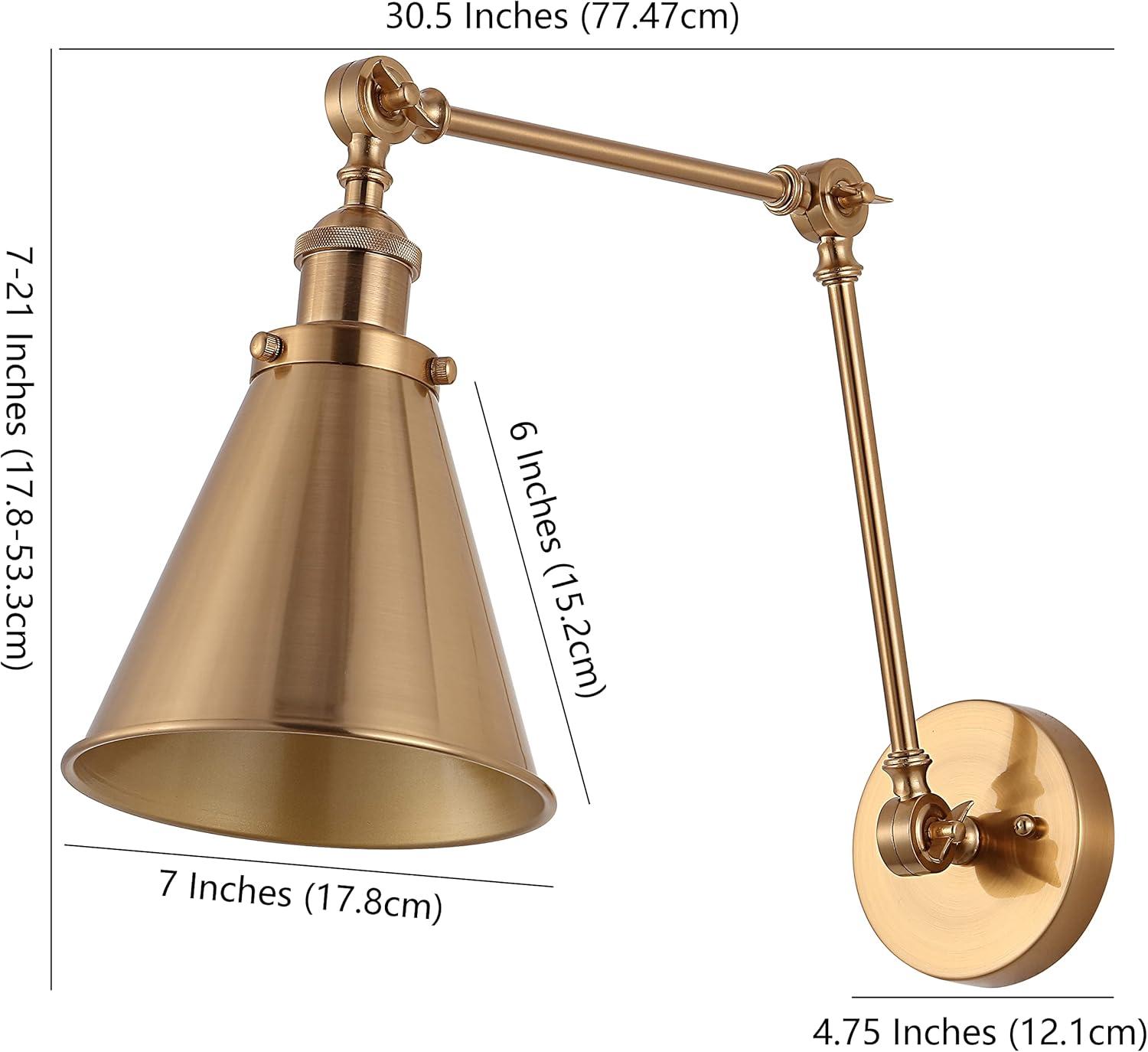 image:imageJONATHAN Y 7 GrayBlack Classic Industrial Metal Adjustable Arm LED Wall Sconce for Bedside Reading Farmhouse Swing Arm Wall Lamp with Metal Shade Hardwired JYL7462HSET2Brass Gold