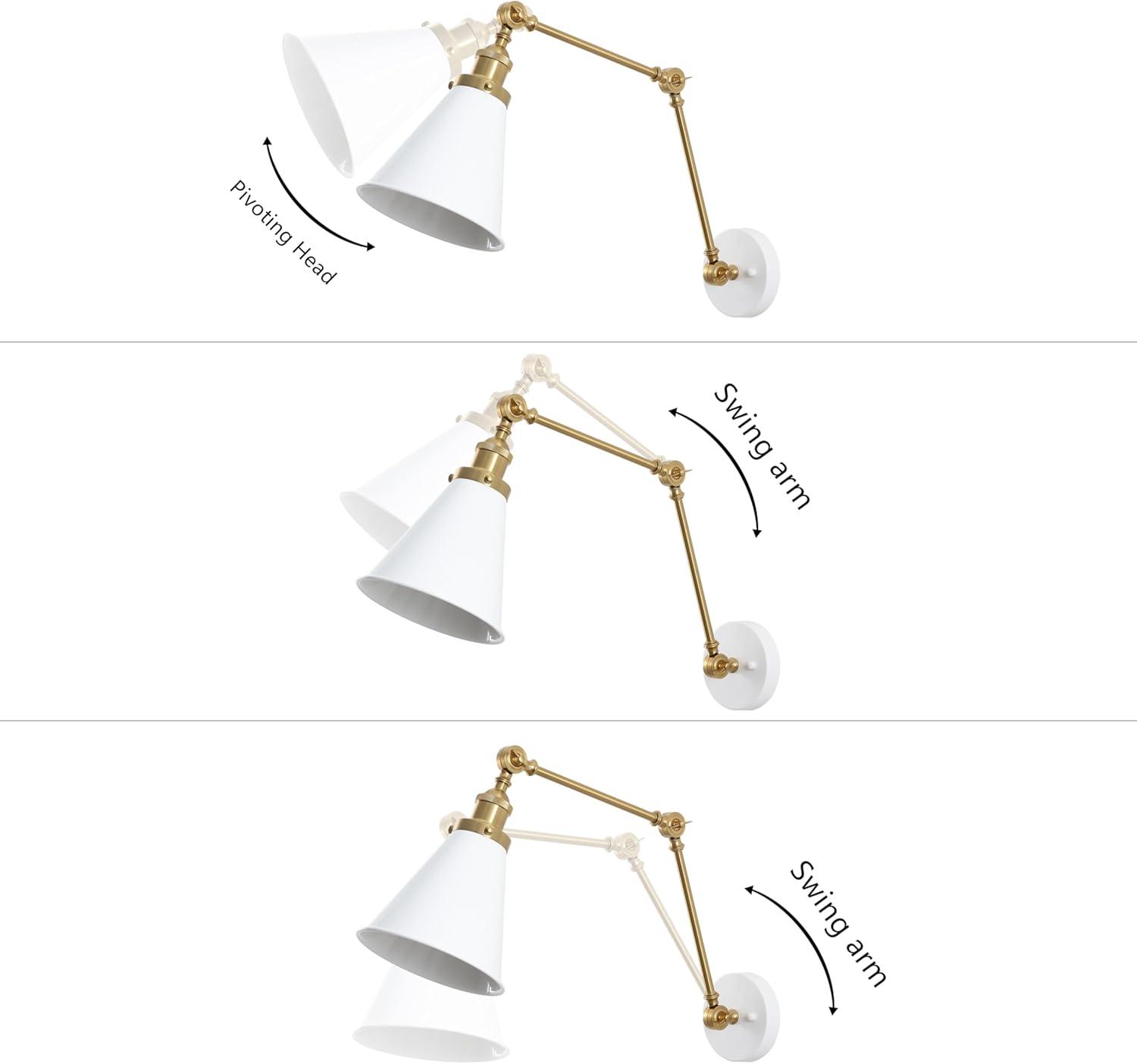 image:imageJONATHAN Y 7 GrayBlack Classic Industrial Metal Adjustable Arm LED Wall Sconce for Bedside Reading Farmhouse Swing Arm Wall Lamp with Metal Shade Hardwired JYL7462HSET2WhiteBrass Gold