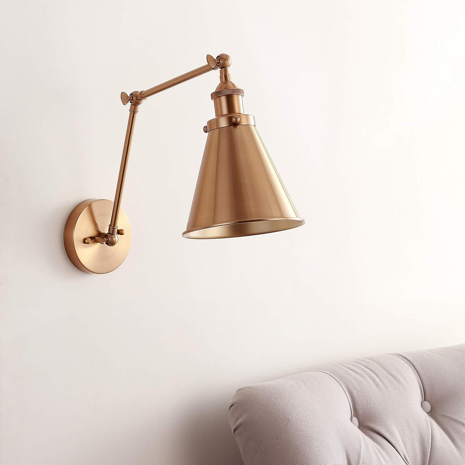 image:imageJONATHAN Y 7 GrayBlack Classic Industrial Metal Adjustable Arm LED Wall Sconce for Bedside Reading Farmhouse Swing Arm Wall Lamp with Metal Shade Hardwired JYL7462HSET2Brass Gold