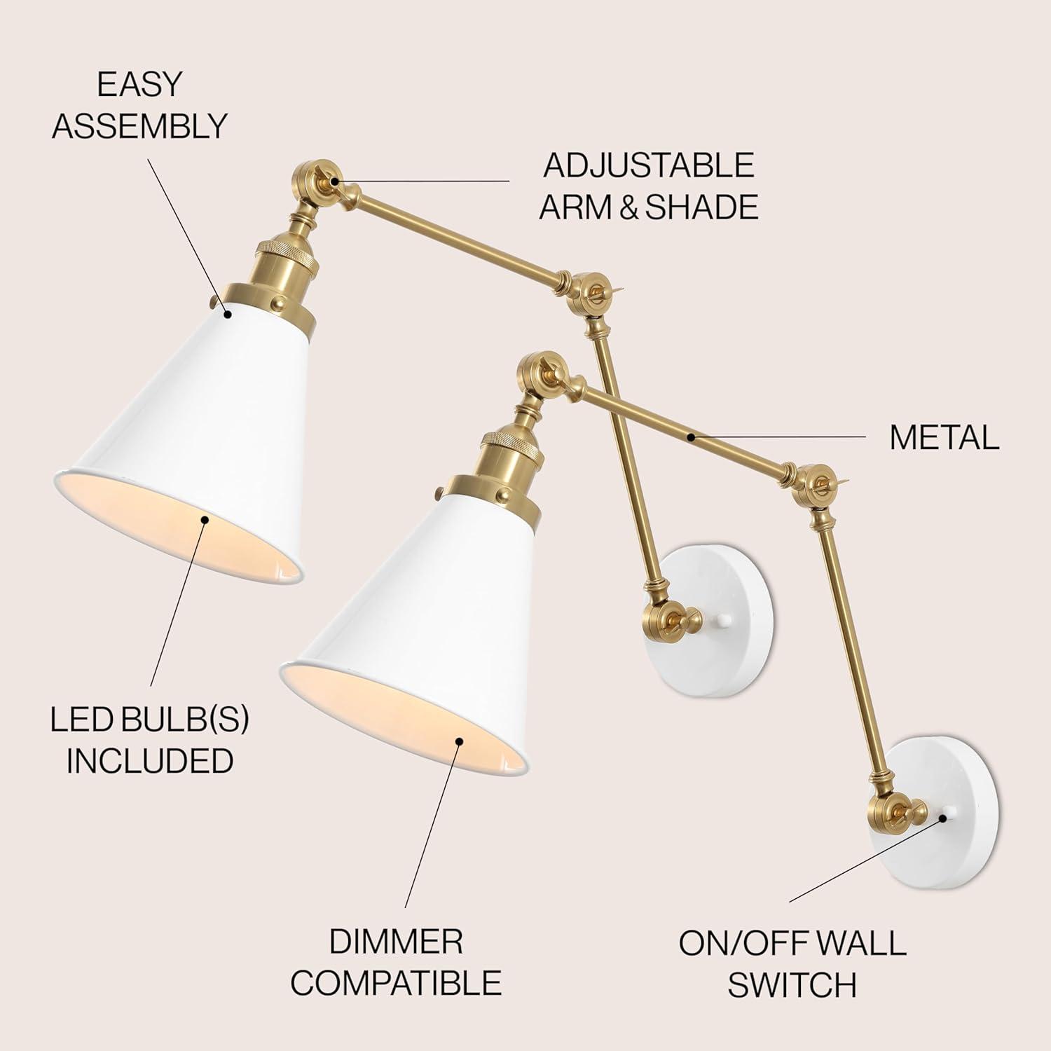 image:imageJONATHAN Y 7 GrayBlack Classic Industrial Metal Adjustable Arm LED Wall Sconce for Bedside Reading Farmhouse Swing Arm Wall Lamp with Metal Shade Hardwired JYL7462HSET2WhiteBrass Gold