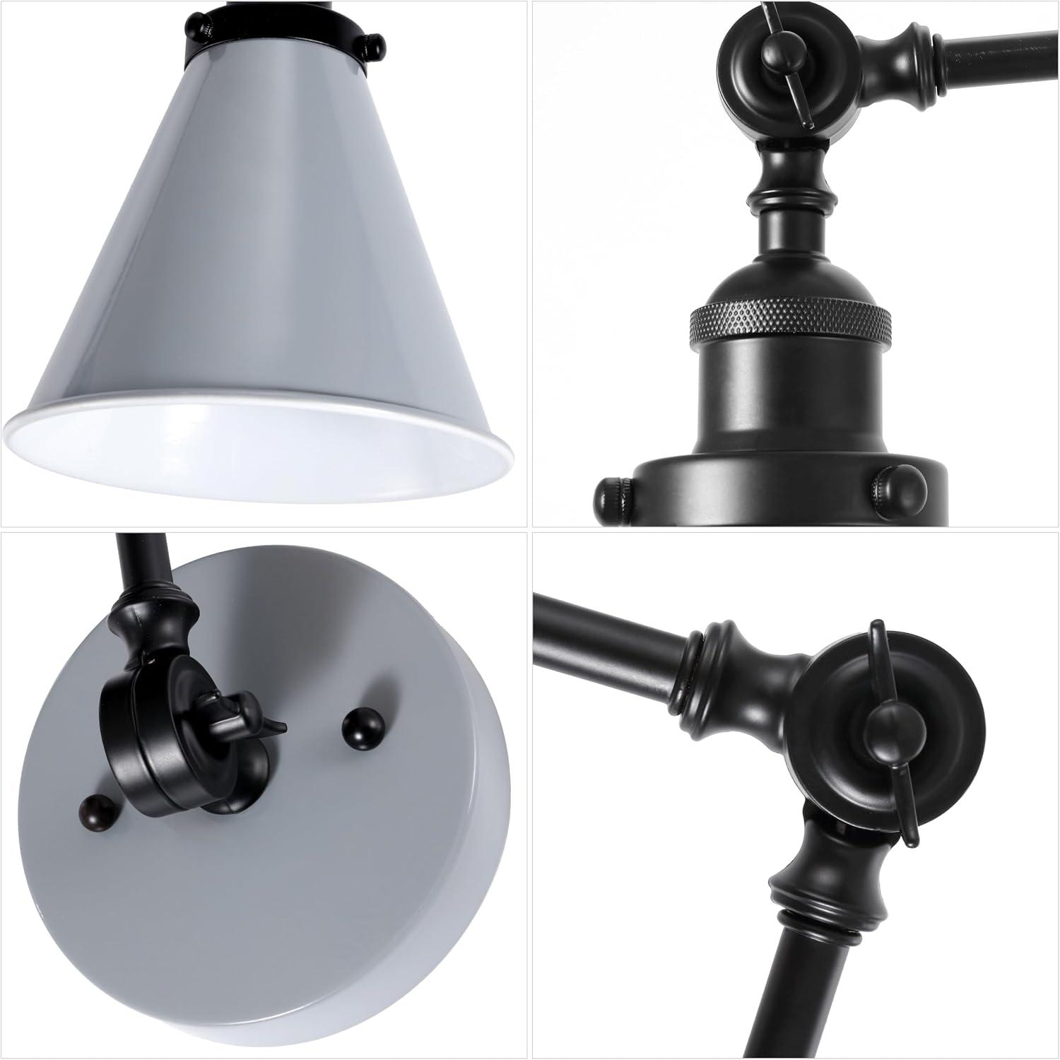 image:imageJONATHAN Y 7 GrayBlack Classic Industrial Metal Adjustable Arm LED Wall Sconce for Bedside Reading Farmhouse Swing Arm Wall Lamp with Metal Shade Hardwired JYL7462HSET2GrayBlack