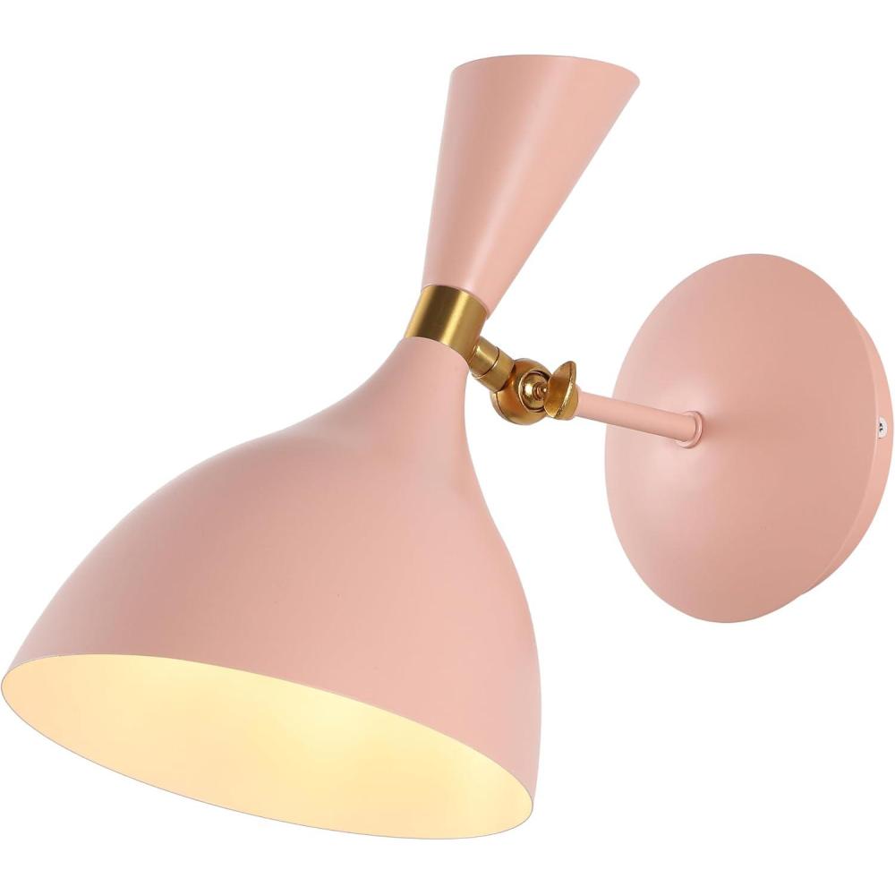 image:imageJONATHAN Y 1125 NavyBrass Gold Modern LED Wall Sconce Retro Iron Lamp for Bedroom Bathroom Hallway Adjustable MidCentury Fixture with Black Iron Shade LED JYL9066CPinkBrass Gold