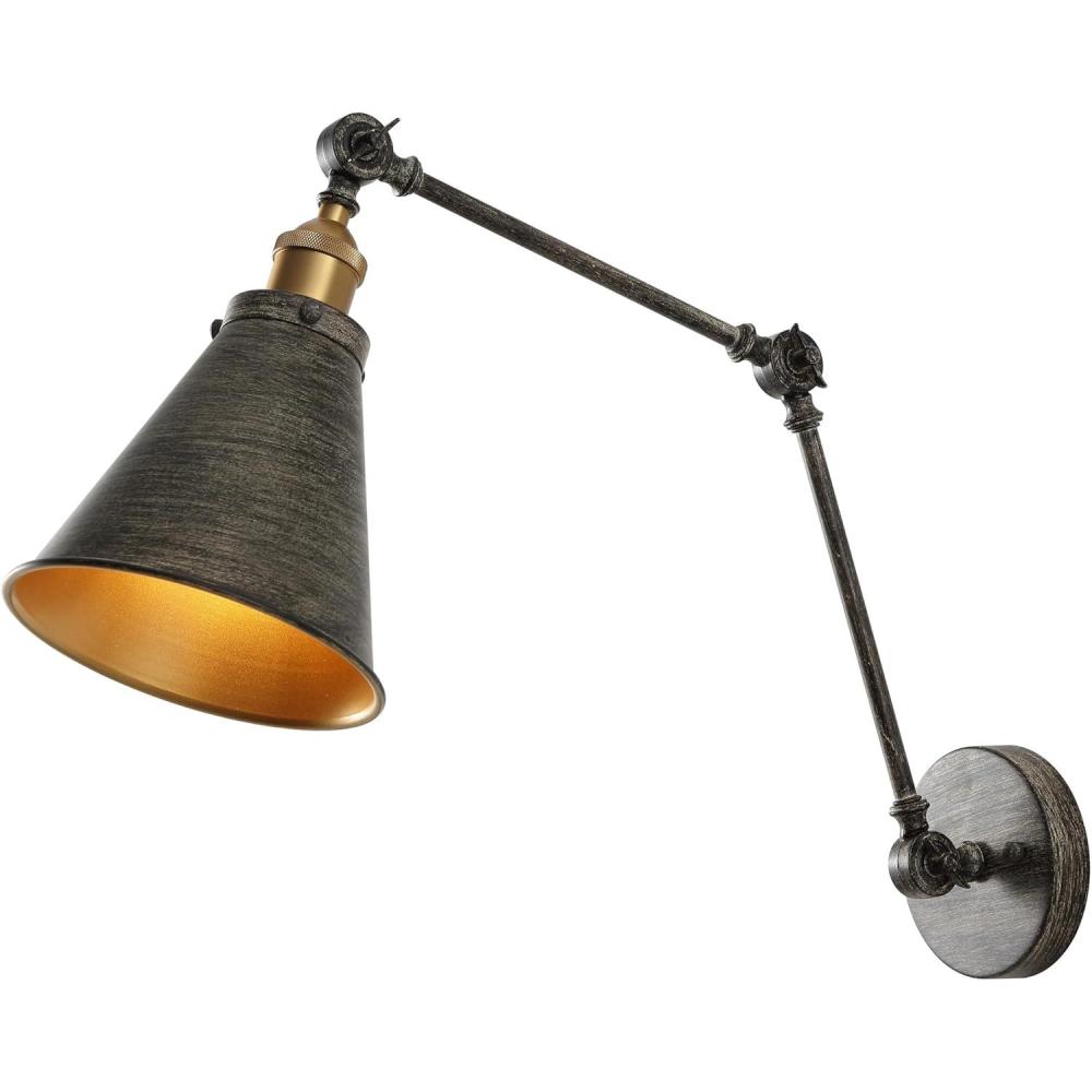 image:imageJONATHAN Y 7 GrayBlack Classic Industrial Metal Adjustable Arm LED Wall Sconce for Bedside Reading Farmhouse Swing Arm Wall Lamp with Metal Shade Hardwired JYL7462HSET2Rustic Dark GrayBrass Gold