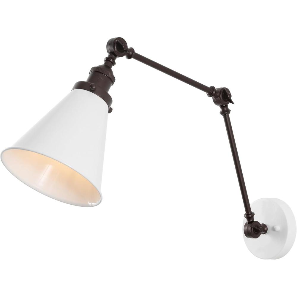 image:imageJONATHAN Y 7 GrayBlack Classic Industrial Metal Adjustable Arm LED Wall Sconce for Bedside Reading Farmhouse Swing Arm Wall Lamp with Metal Shade Hardwired JYL7462HSET2WhiteOil Rubbed Bronze