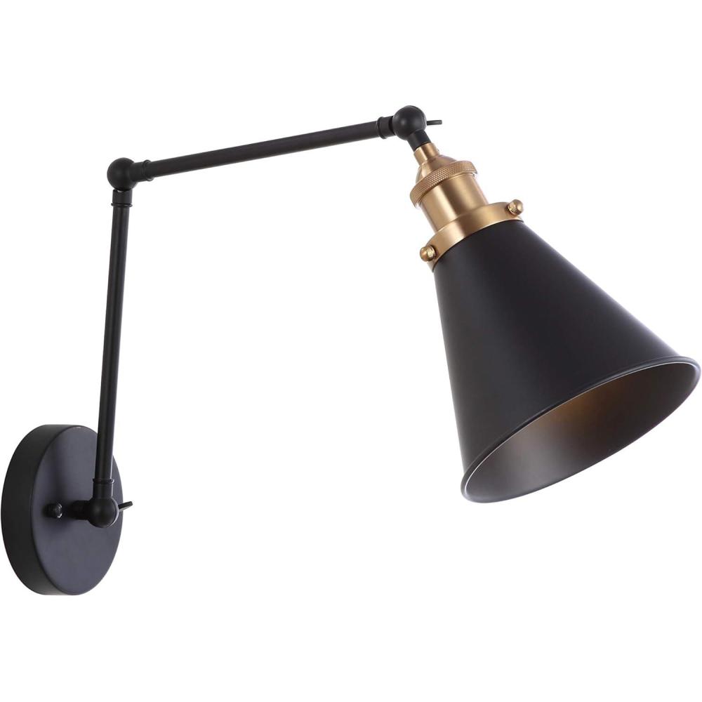 image:imageJONATHAN Y 7 GrayBlack Classic Industrial Metal Adjustable Arm LED Wall Sconce for Bedside Reading Farmhouse Swing Arm Wall Lamp with Metal Shade Hardwired JYL7462HSET2BlackBrass Gold