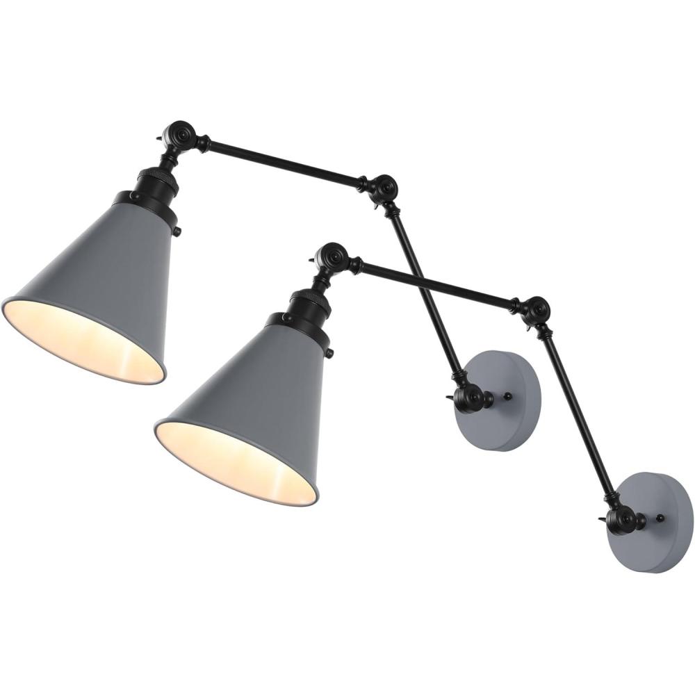 image:imageJONATHAN Y 7 GrayBlack Classic Industrial Metal Adjustable Arm LED Wall Sconce for Bedside Reading Farmhouse Swing Arm Wall Lamp with Metal Shade Hardwired JYL7462HSET2GrayBlack
