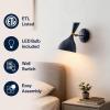 JONATHAN Y 11.25″ Navy/Brass Gold Modern LED Wall Sconce, Retro Iron Lamp for Bedroom, Bathroom, Hallway, Adjustable Mid-Century Fixture with Black Iron Shade, LED (JYL9066C)(Navy/Brass Gold)
