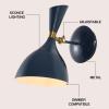JONATHAN Y 11.25″ Navy/Brass Gold Modern LED Wall Sconce, Retro Iron Lamp for Bedroom, Bathroom, Hallway, Adjustable Mid-Century Fixture with Black Iron Shade, LED (JYL9066C)(Navy/Brass Gold)