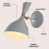 JONATHAN Y 11.25″ Navy/Brass Gold Modern LED Wall Sconce, Retro Iron Lamp for Bedroom, Bathroom, Hallway, Adjustable Mid-Century Fixture with Black Iron Shade, LED (JYL9066C)(Gray/Brass Gold)