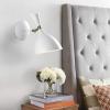 JONATHAN Y 11.25″ Navy/Brass Gold Modern LED Wall Sconce, Retro Iron Lamp for Bedroom, Bathroom, Hallway, Adjustable Mid-Century Fixture with Black Iron Shade, LED (JYL9066C)(White/Brass Gold)