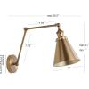 JONATHAN Y 7″ Gray/Black Classic Industrial Metal Adjustable Arm LED Wall Sconce for Bedside Reading, Farmhouse Swing Arm Wall Lamp with Metal Shade, Hardwired (JYL7462H-SET2)(Brass Gold)