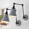 JONATHAN Y 7″ Gray/Black Classic Industrial Metal Adjustable Arm LED Wall Sconce for Bedside Reading, Farmhouse Swing Arm Wall Lamp with Metal Shade, Hardwired (JYL7462H-SET2)(Gray/Black)