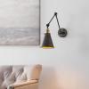 JONATHAN Y 7″ Gray/Black Classic Industrial Metal Adjustable Arm LED Wall Sconce for Bedside Reading, Farmhouse Swing Arm Wall Lamp with Metal Shade, Hardwired (JYL7462H-SET2)(Rustic Dark Gray/Brass Gold)