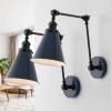 JONATHAN Y 7″ Gray/Black Classic Industrial Metal Adjustable Arm LED Wall Sconce for Bedside Reading, Farmhouse Swing Arm Wall Lamp with Metal Shade, Hardwired (JYL7462H-SET2)(Navy/Black)