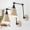 JONATHAN Y 7″ Gray/Black Classic Industrial Metal Adjustable Arm LED Wall Sconce for Bedside Reading, Farmhouse Swing Arm Wall Lamp with Metal Shade, Hardwired (JYL7462H-SET2)(Almond/Black)