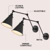 JONATHAN Y 7″ Gray/Black Classic Industrial Metal Adjustable Arm LED Wall Sconce for Bedside Reading, Farmhouse Swing Arm Wall Lamp with Metal Shade, Hardwired (JYL7462H-SET2)(Black)