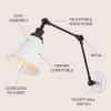 JONATHAN Y 7″ Gray/Black Classic Industrial Metal Adjustable Arm LED Wall Sconce for Bedside Reading, Farmhouse Swing Arm Wall Lamp with Metal Shade, Hardwired (JYL7462H-SET2)(White/Oil Rubbed Bronze)