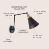JONATHAN Y 7″ Gray/Black Classic Industrial Metal Adjustable Arm LED Wall Sconce for Bedside Reading, Farmhouse Swing Arm Wall Lamp with Metal Shade, Hardwired (JYL7462H-SET2)(Black/Brass Gold)