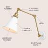 JONATHAN Y 7″ Gray/Black Classic Industrial Metal Adjustable Arm LED Wall Sconce for Bedside Reading, Farmhouse Swing Arm Wall Lamp with Metal Shade, Hardwired (JYL7462H-SET2)(White/Brass Gold)