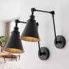 JONATHAN Y 7″ Gray/Black Classic Industrial Metal Adjustable Arm LED Wall Sconce for Bedside Reading, Farmhouse Swing Arm Wall Lamp with Metal Shade, Hardwired (JYL7462H-SET2)(Black)