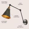 JONATHAN Y 7″ Gray/Black Classic Industrial Metal Adjustable Arm LED Wall Sconce for Bedside Reading, Farmhouse Swing Arm Wall Lamp with Metal Shade, Hardwired (JYL7462H-SET2)(Rustic Dark Gray/Brass Gold)