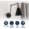 JONATHAN Y 7″ Gray/Black Classic Industrial Metal Adjustable Arm LED Wall Sconce for Bedside Reading, Farmhouse Swing Arm Wall Lamp with Metal Shade, Hardwired (JYL7462H-SET2)(Black/Brass Gold)