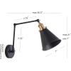 JONATHAN Y 7″ Gray/Black Classic Industrial Metal Adjustable Arm LED Wall Sconce for Bedside Reading, Farmhouse Swing Arm Wall Lamp with Metal Shade, Hardwired (JYL7462H-SET2)(Black/Brass Gold)